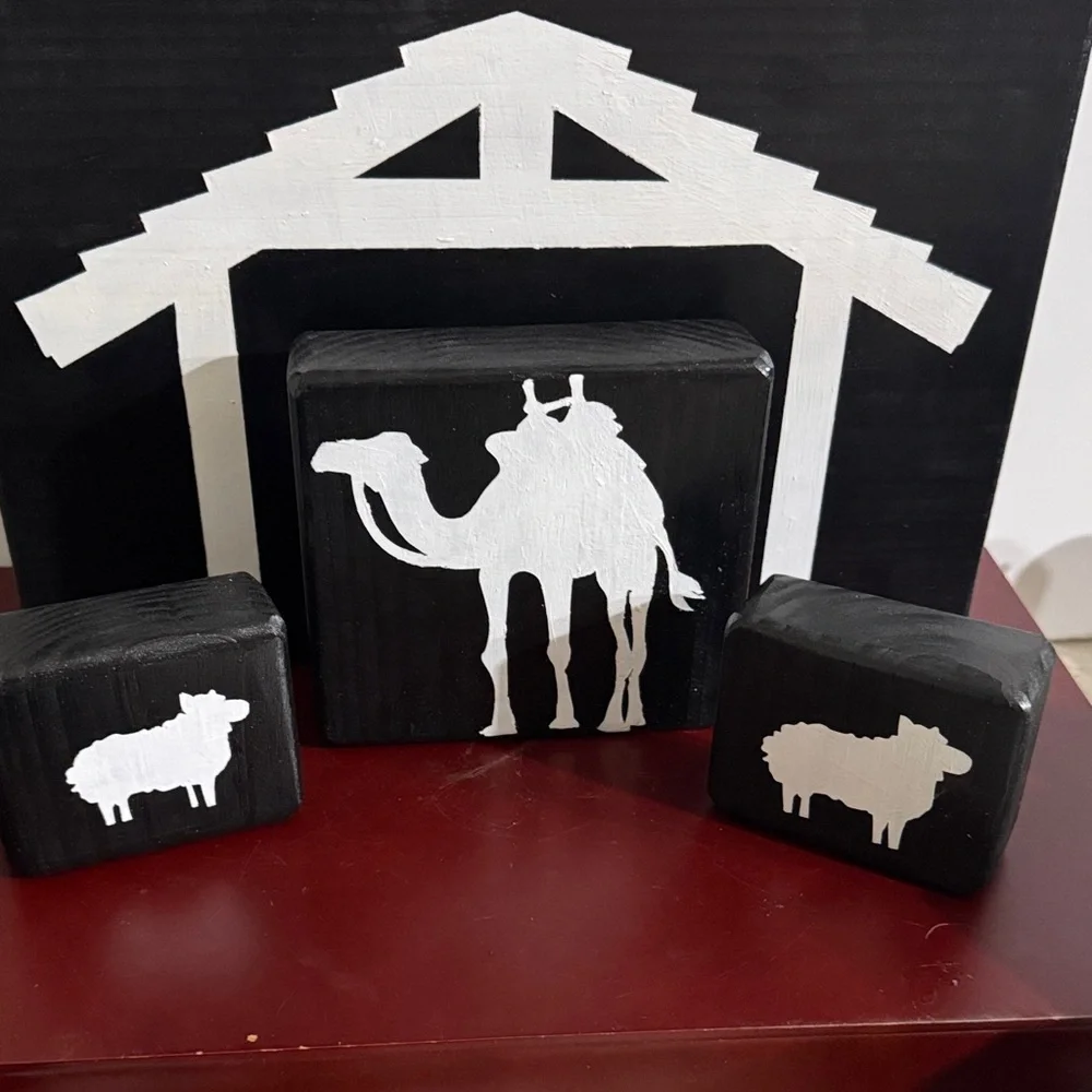 Wooden Block Silhouette Nativity Scene Decorations 13 pieces - Picture 3 of 13